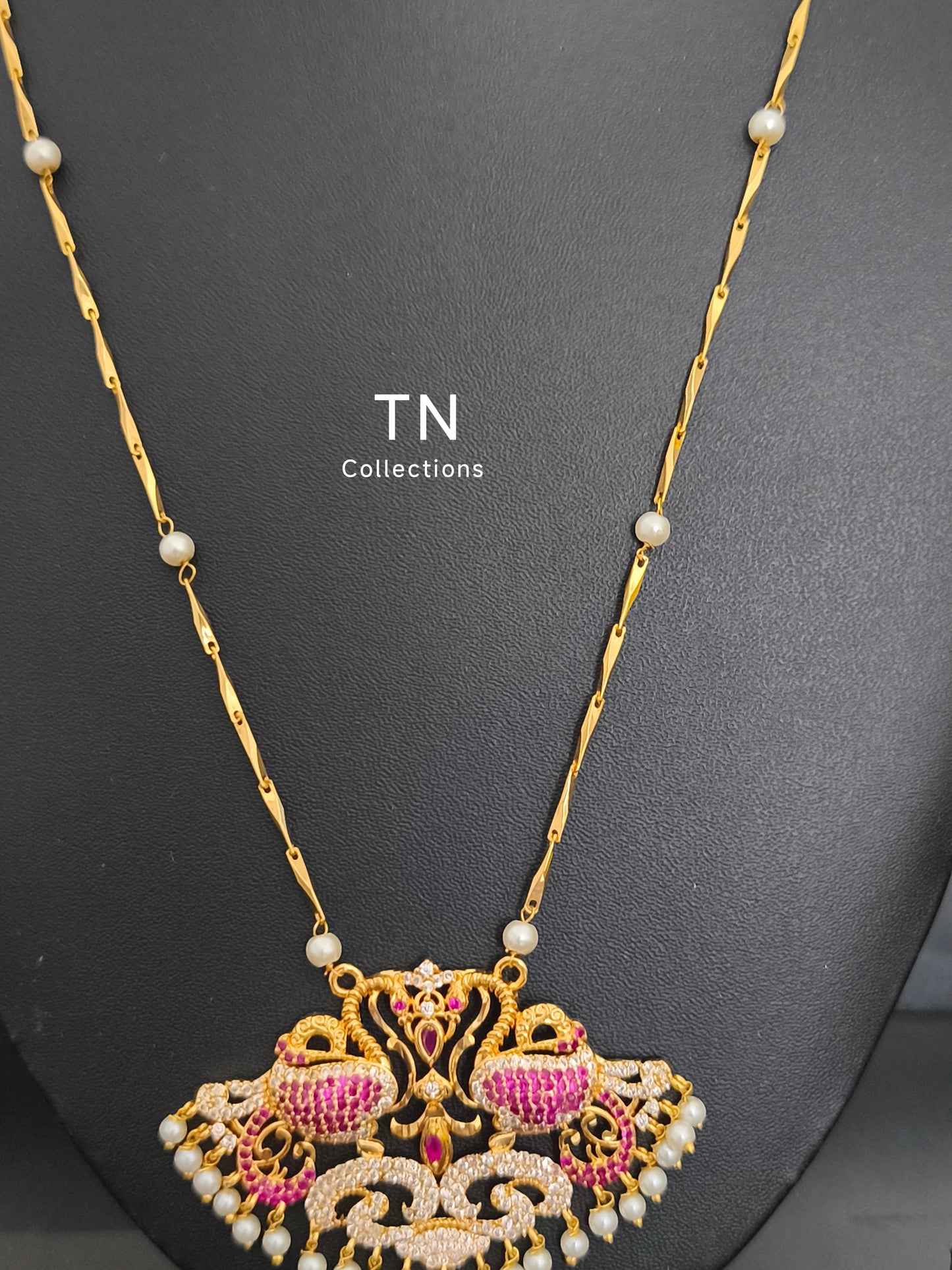 Micro gold plated pathakkam chain with pendant and earrings
