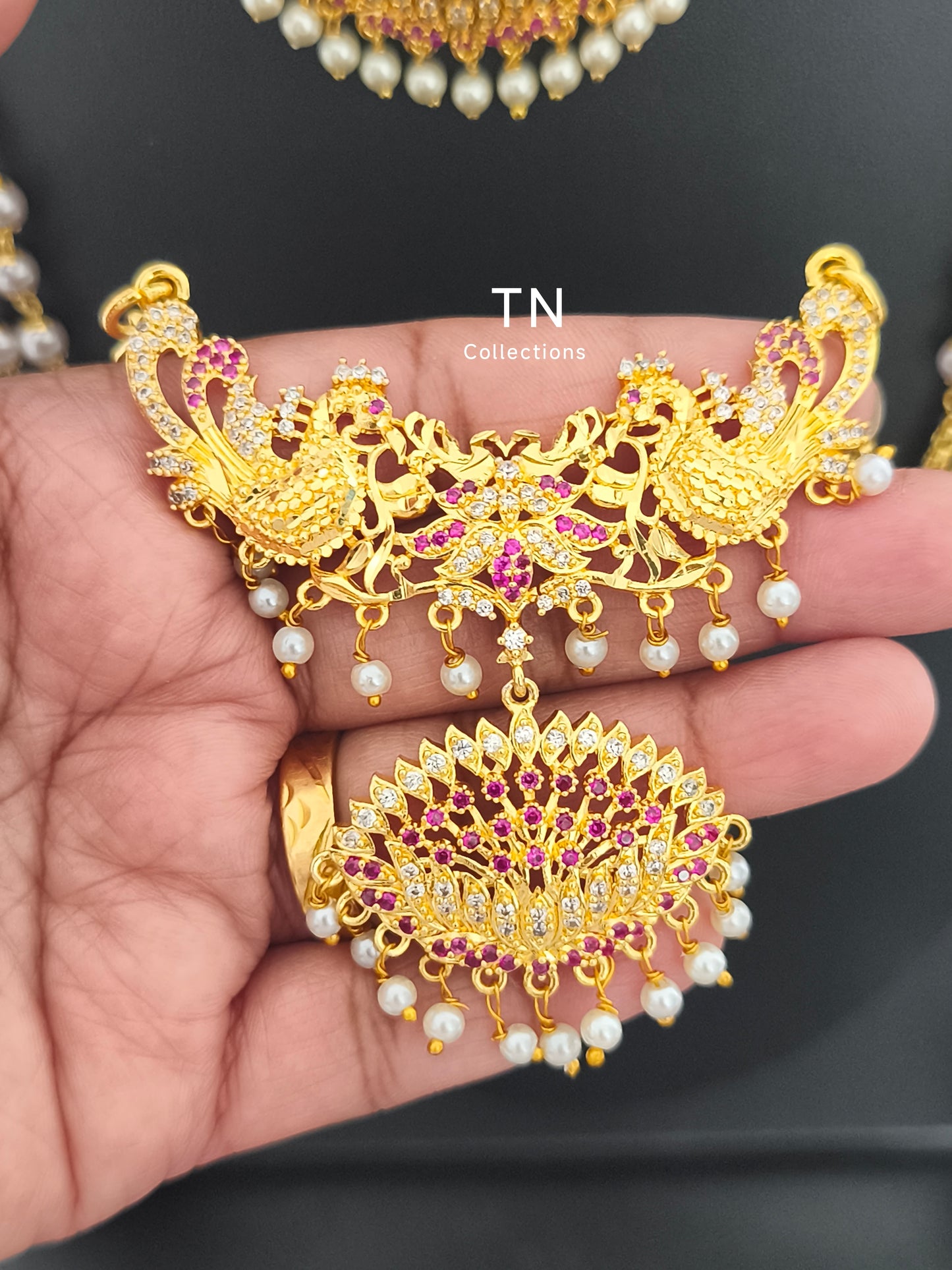 Micro gold plated Traditional Allipoo design pathakkam with pearl chain