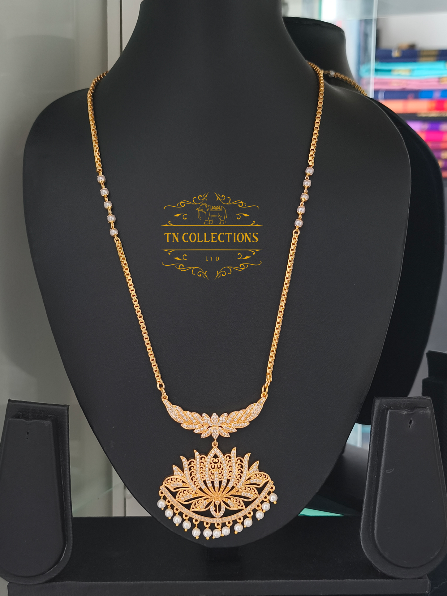 Micro Gold-Plated Lotus Pathakkam with Pearl chain