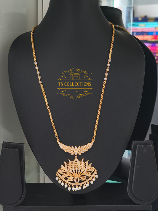 Micro Gold-Plated Lotus Pathakkam with Pearl chain