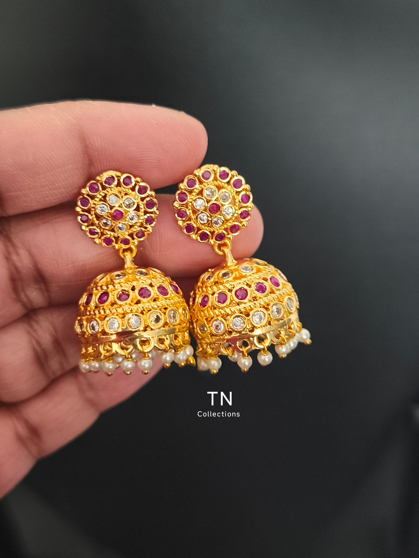 Micro gold plated Traditional Earrings (Ruby and white)