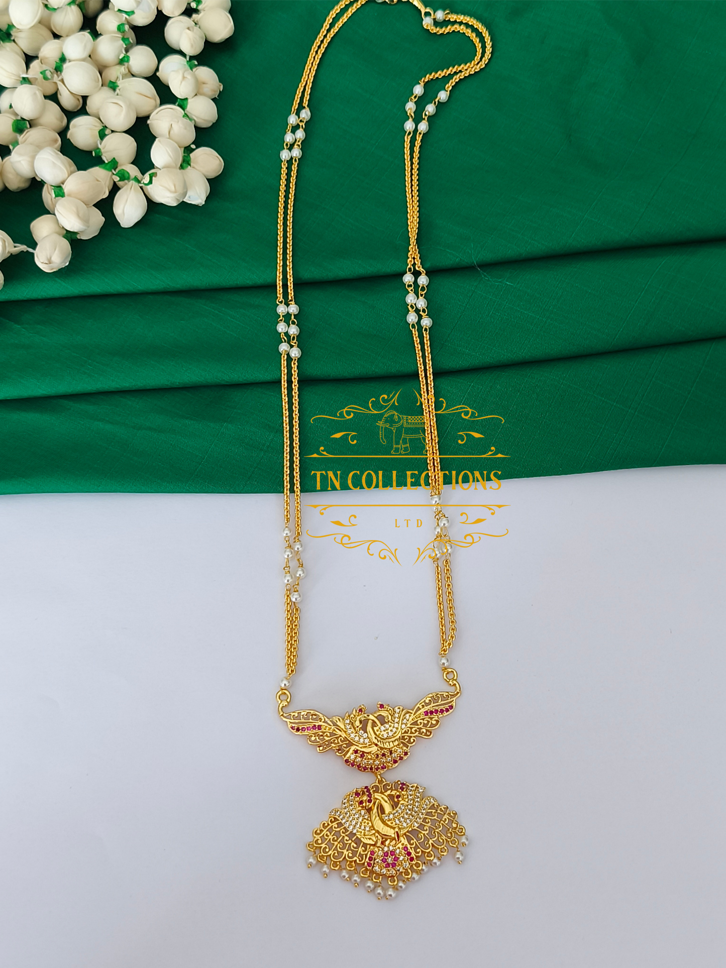 Micro Gold-Plated Traditional Semi Bridal Set (Ruby & white stones)