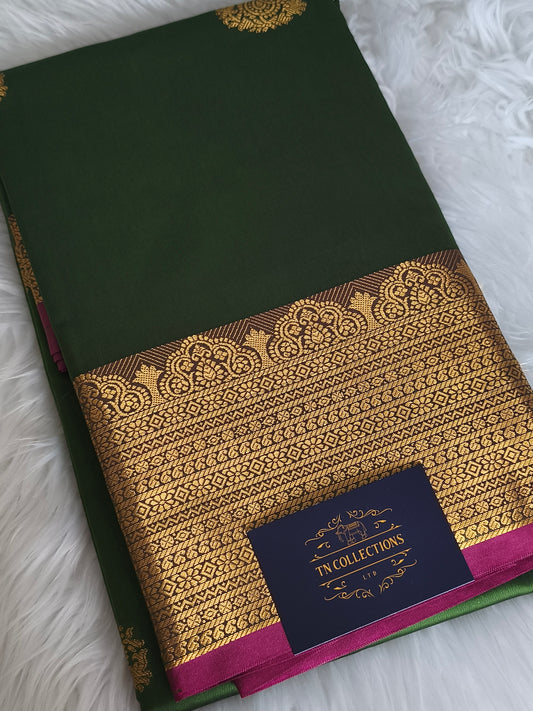 Green  Kanchi Semi Soft silk saree