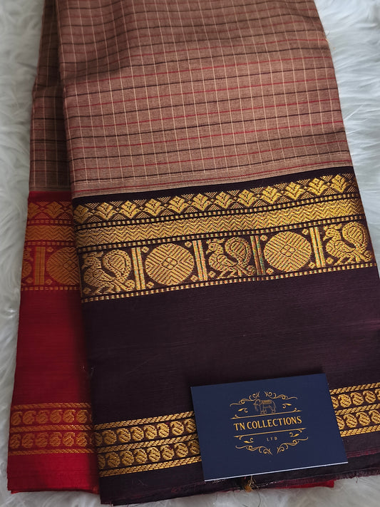 Pure Handloom kanchi cotton Kattam Saree