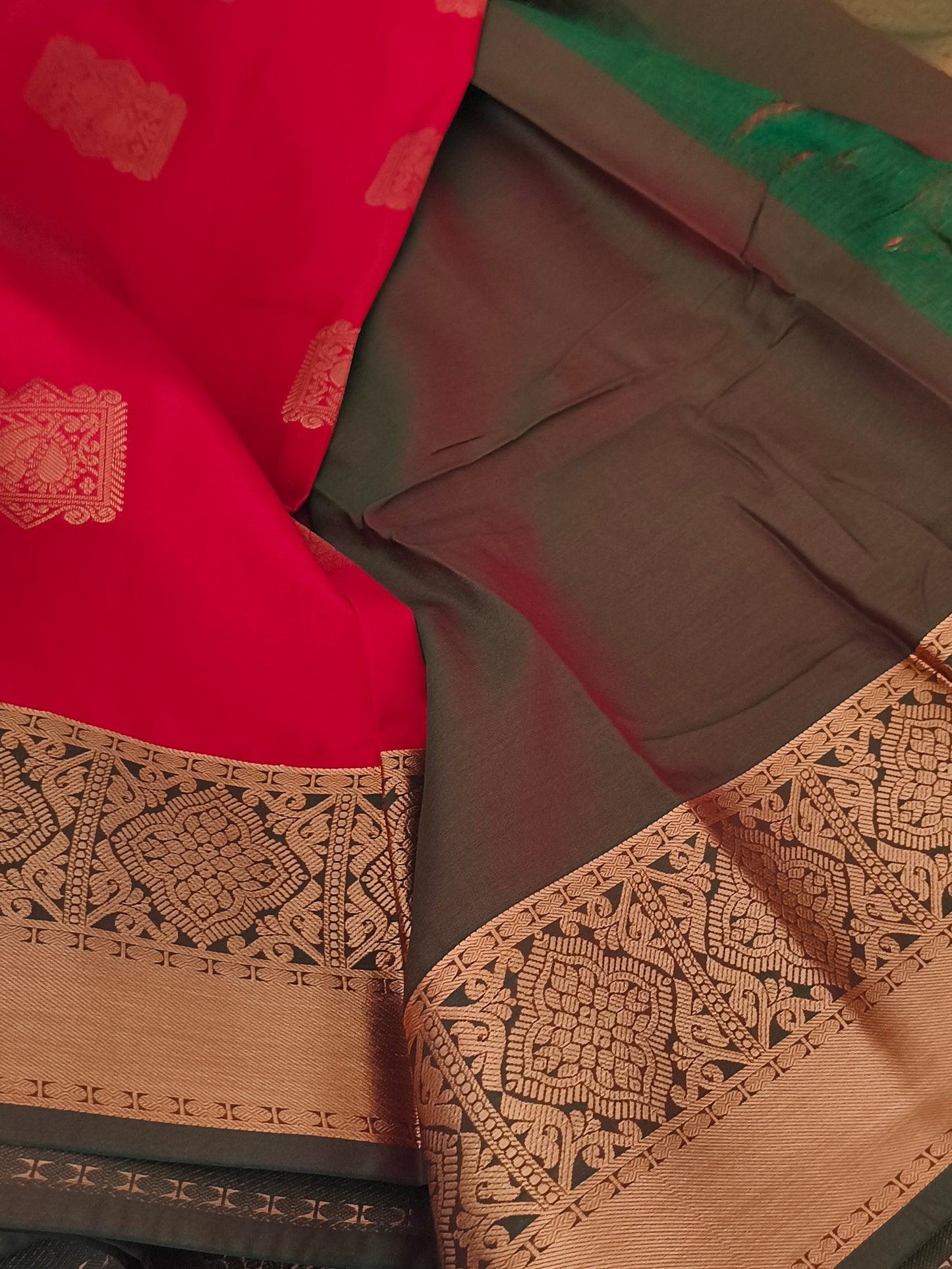 Red Premium Kanchi Semi silk saree with contrast blouse