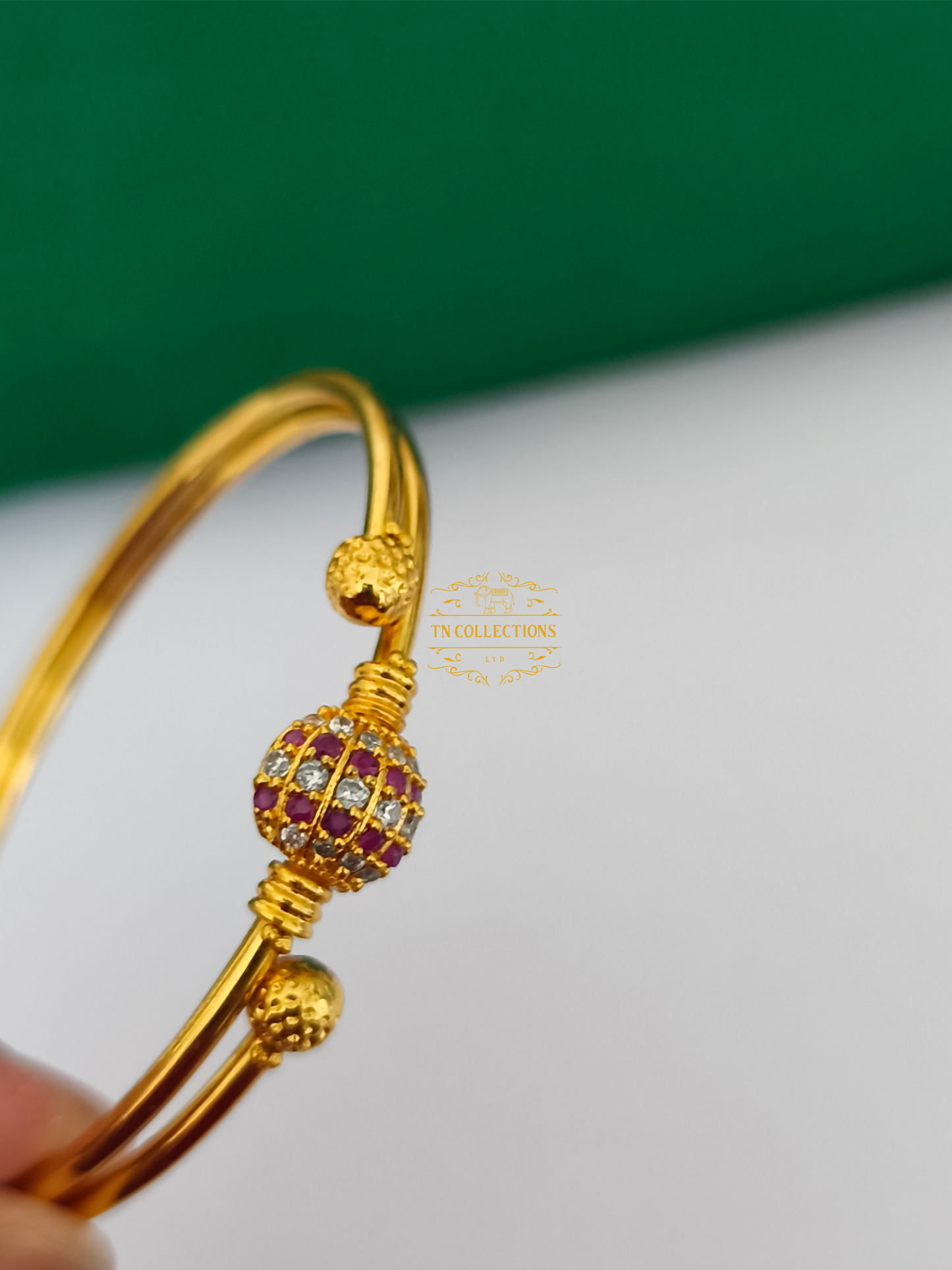 One gram gold polished SINGLE Bangle (Ruby & white)