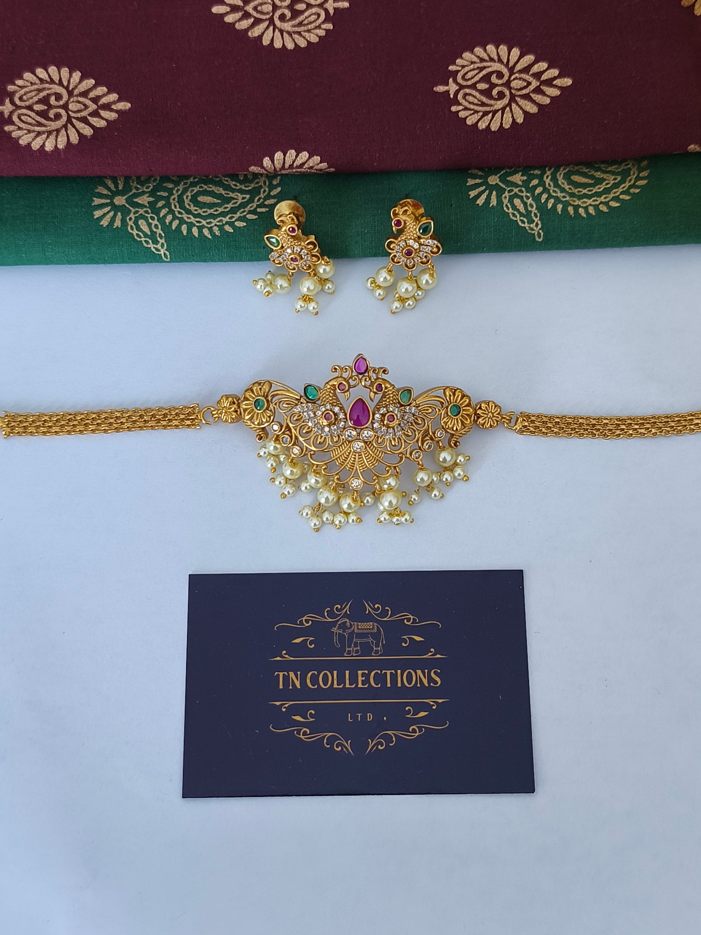 Peacock choker necklace set