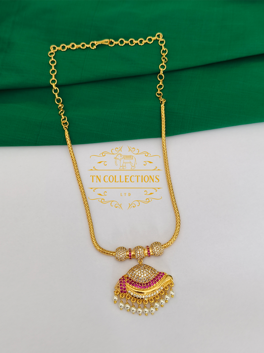 Sangu Design Traditional Attiyal (Ruby & White)
