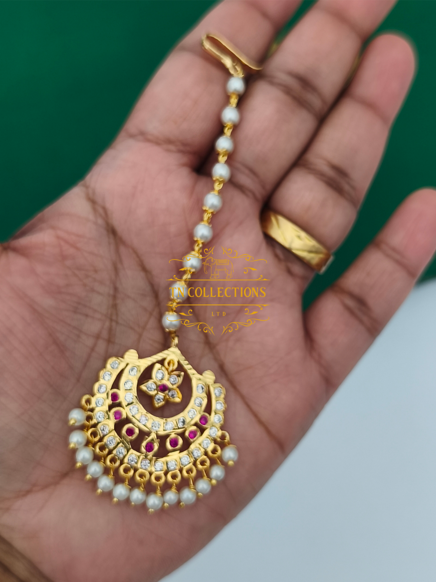 Micro Gold Finish Tikka (Ruby & White stones)