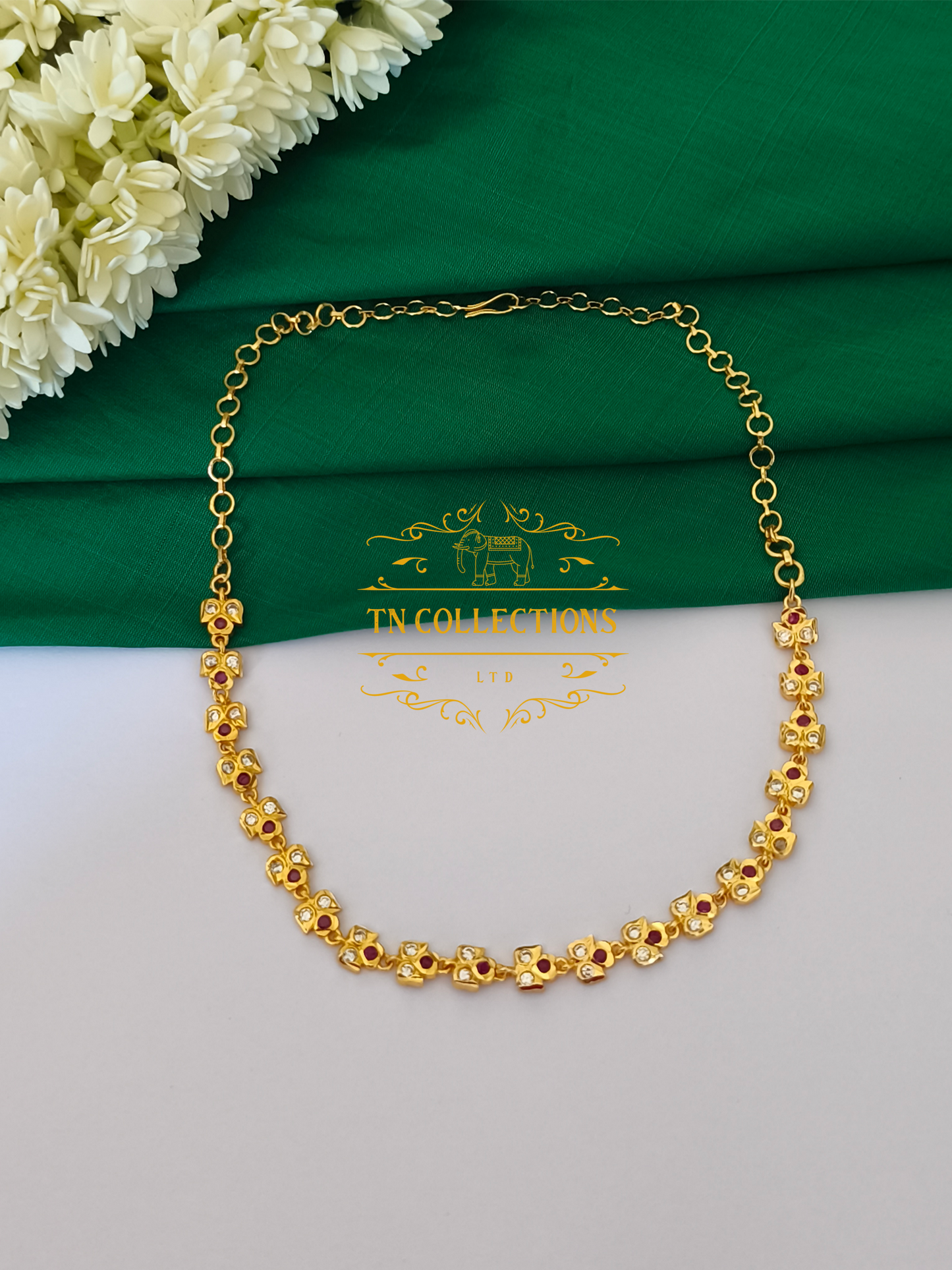 Micro Gold-Plated Traditional Semi Bridal Set (Ruby & white stones)