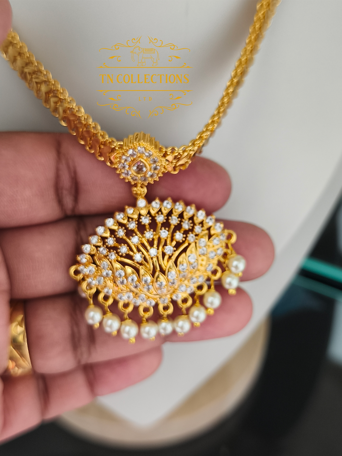 Micro Gold-Plated Traditional Allipoo Attiyal (Full white stones)
