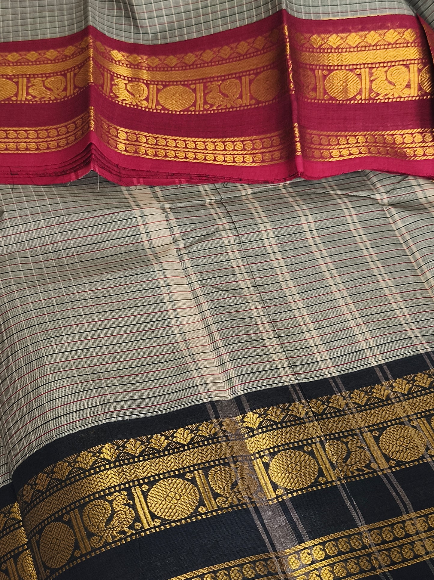 Pure Handloom kanchi cotton Kattam Saree