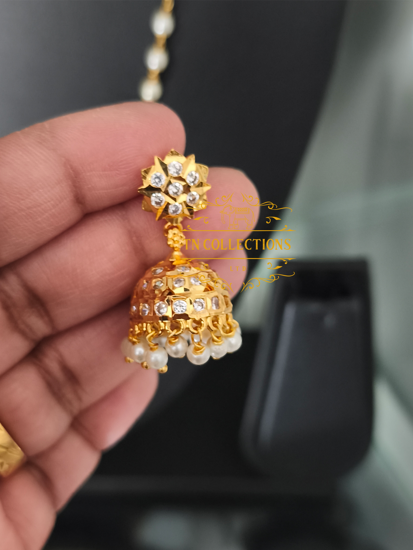 Micro Gold-Plated Traditional Alli Attiyal Pathakkam set (White stones)