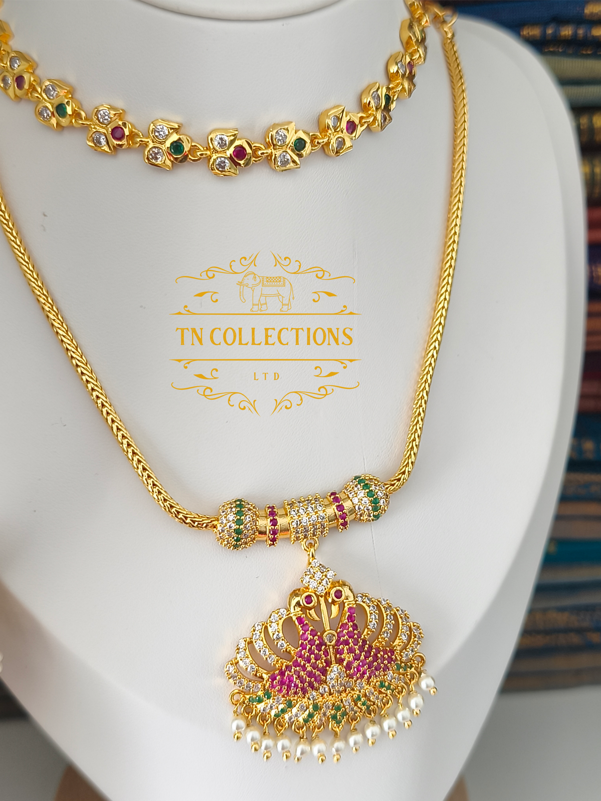 Micro Gold Finish Statement Necklace Set (Multicoloured)