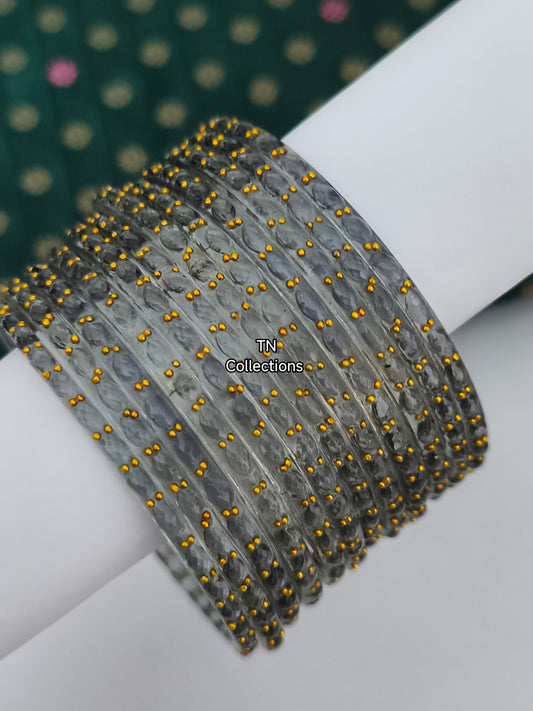 Trendy Grey Glass Bangles (Size 2.6)