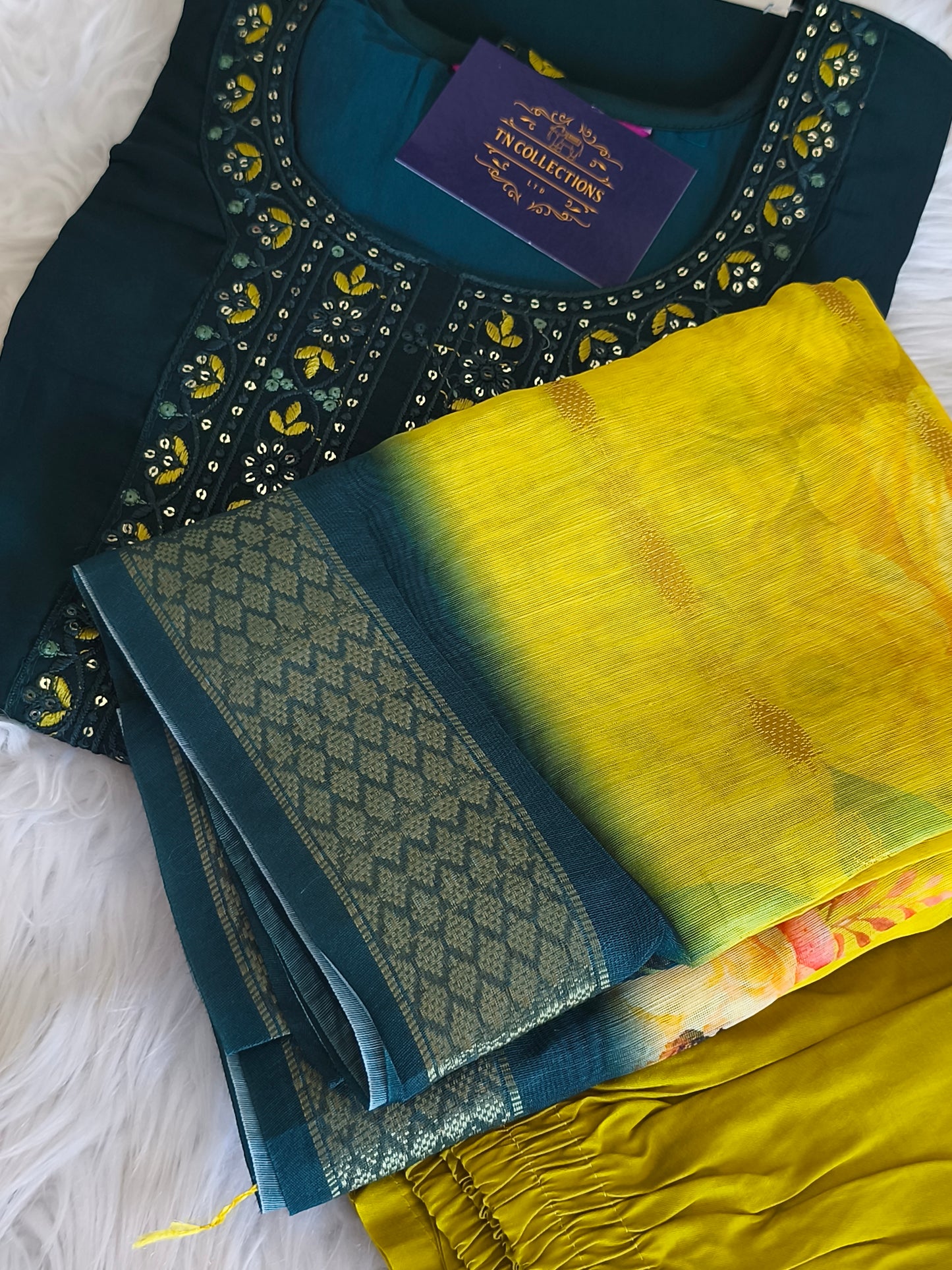 Stylish 3 Piece Embroidered Side Open Shalwar Suit with Floral Dupatta- (L/XL)