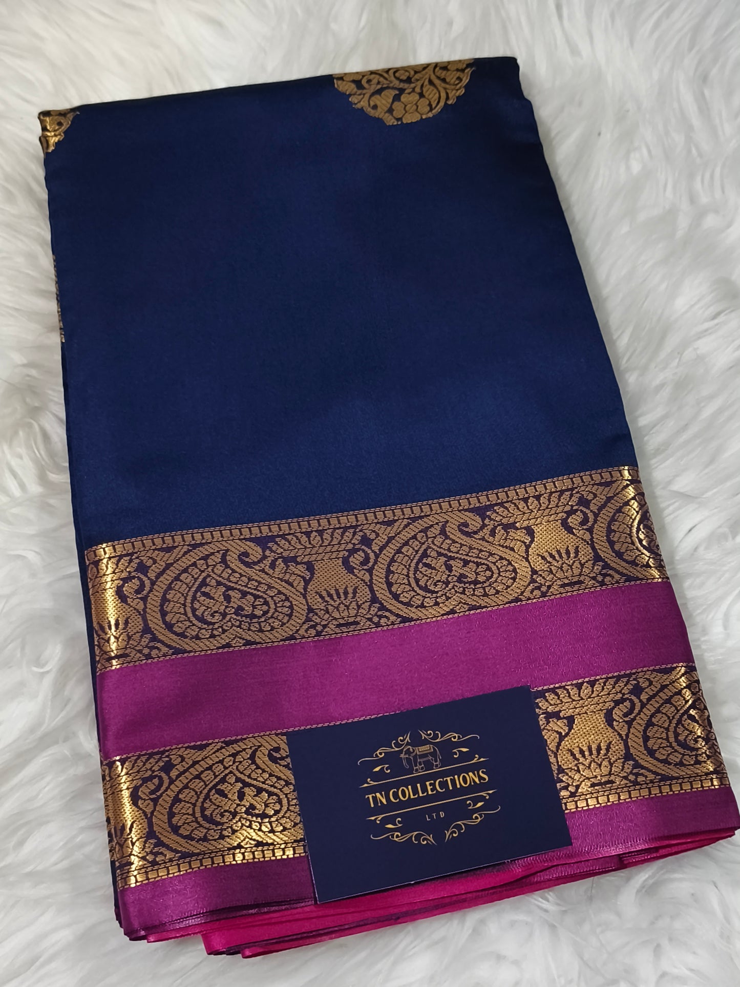 Luxury Semi Soft Silk Saree (Navy Blue)