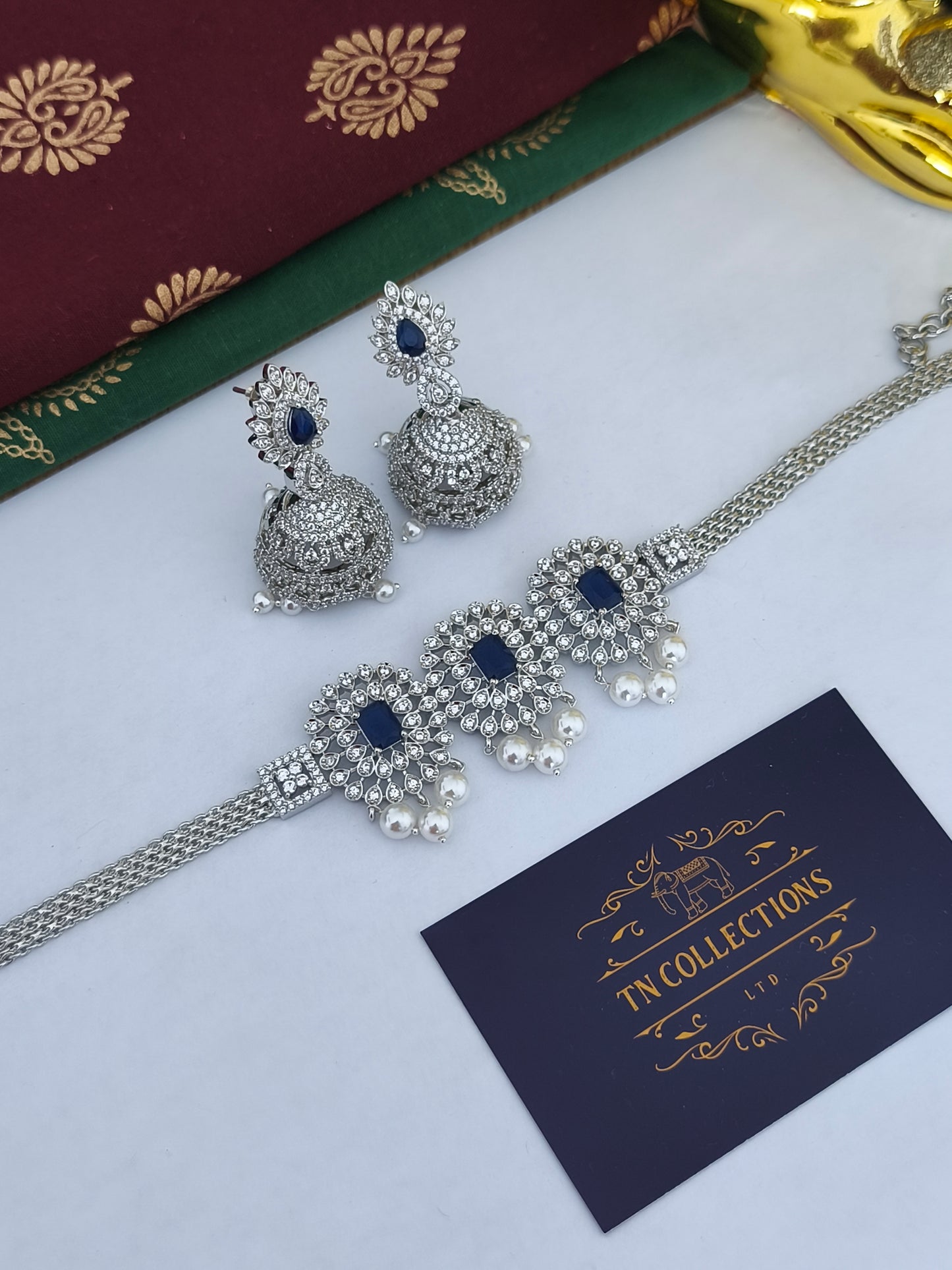 Silver Finish Choker necklace set
