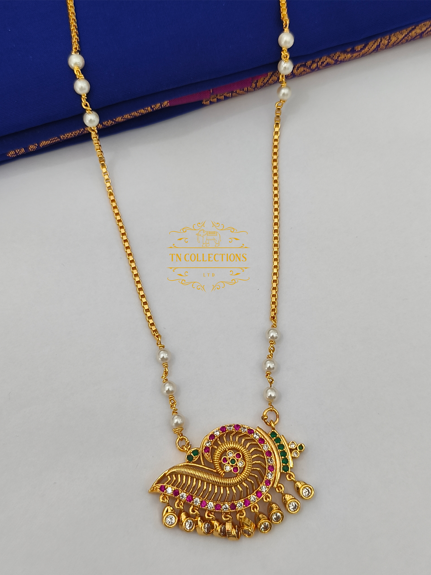 Micro Gold plated Sangu Pathakkam (Multi coloured stones)