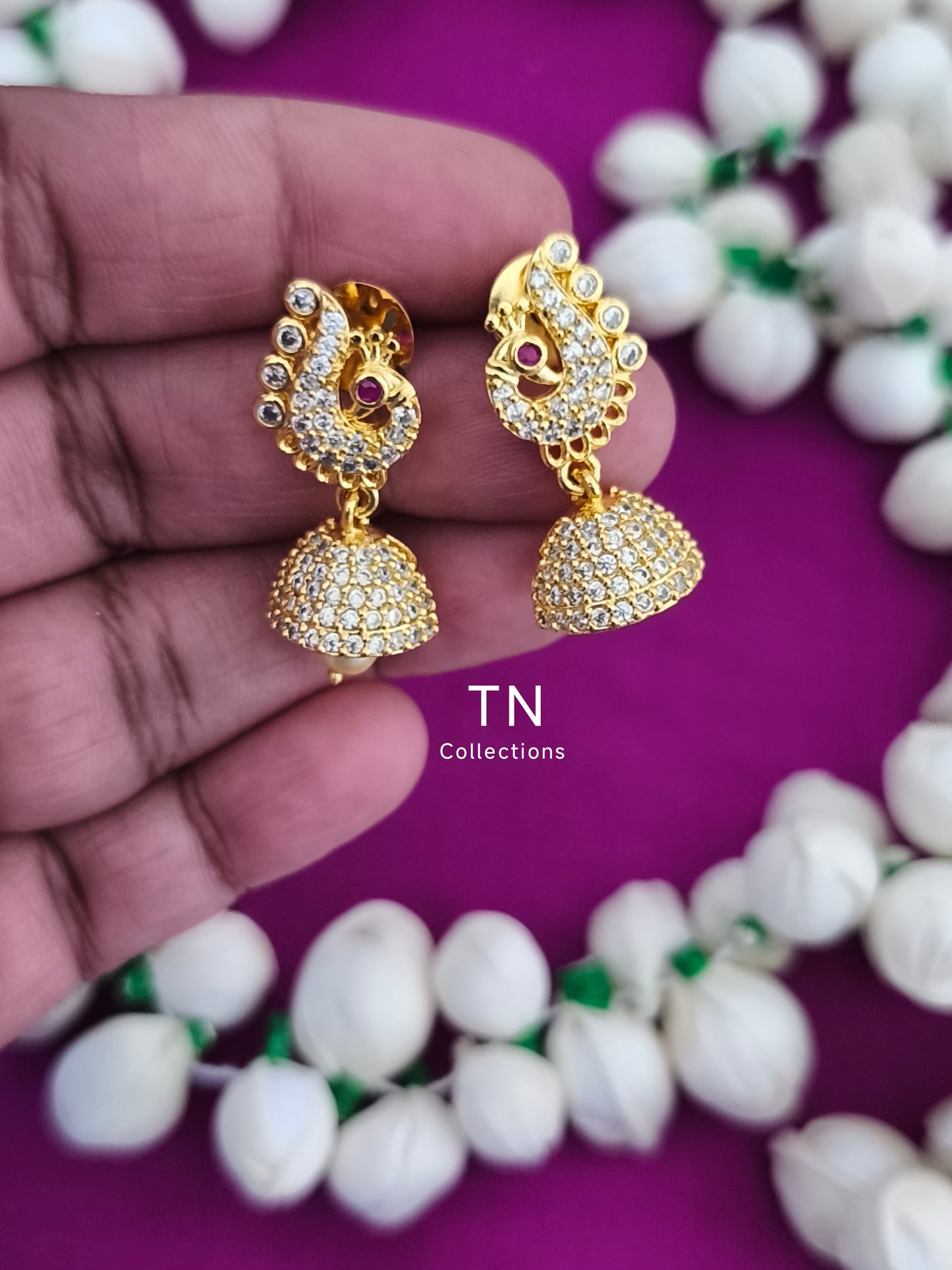 AD Gold Finish Kids Peacock Design Earrings