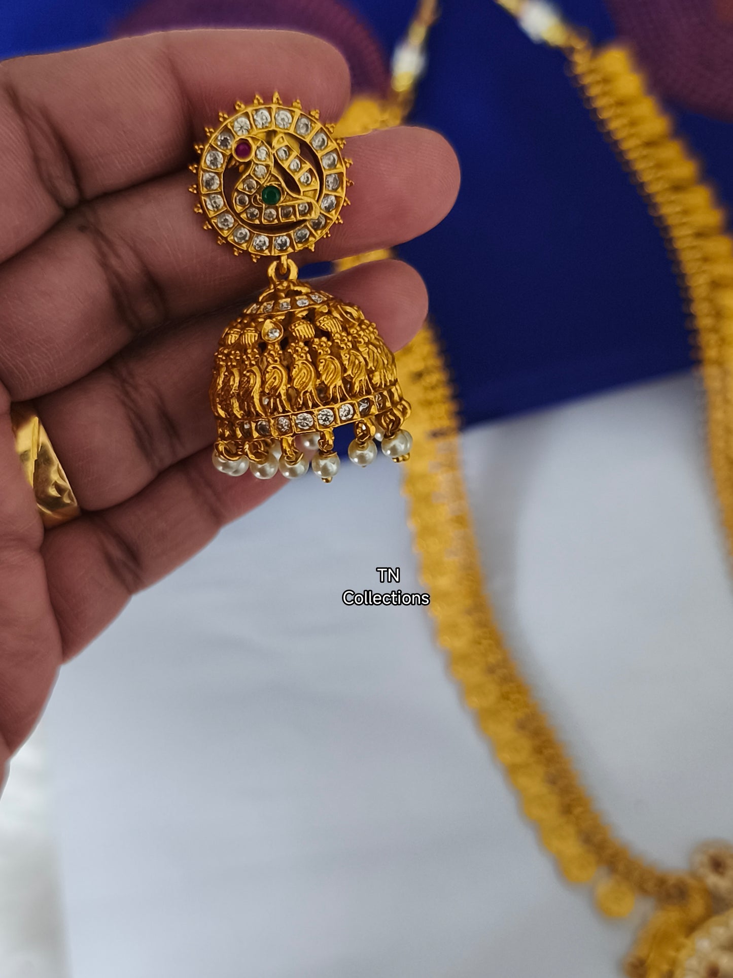 Matte Finish Long Haaram with Earrings