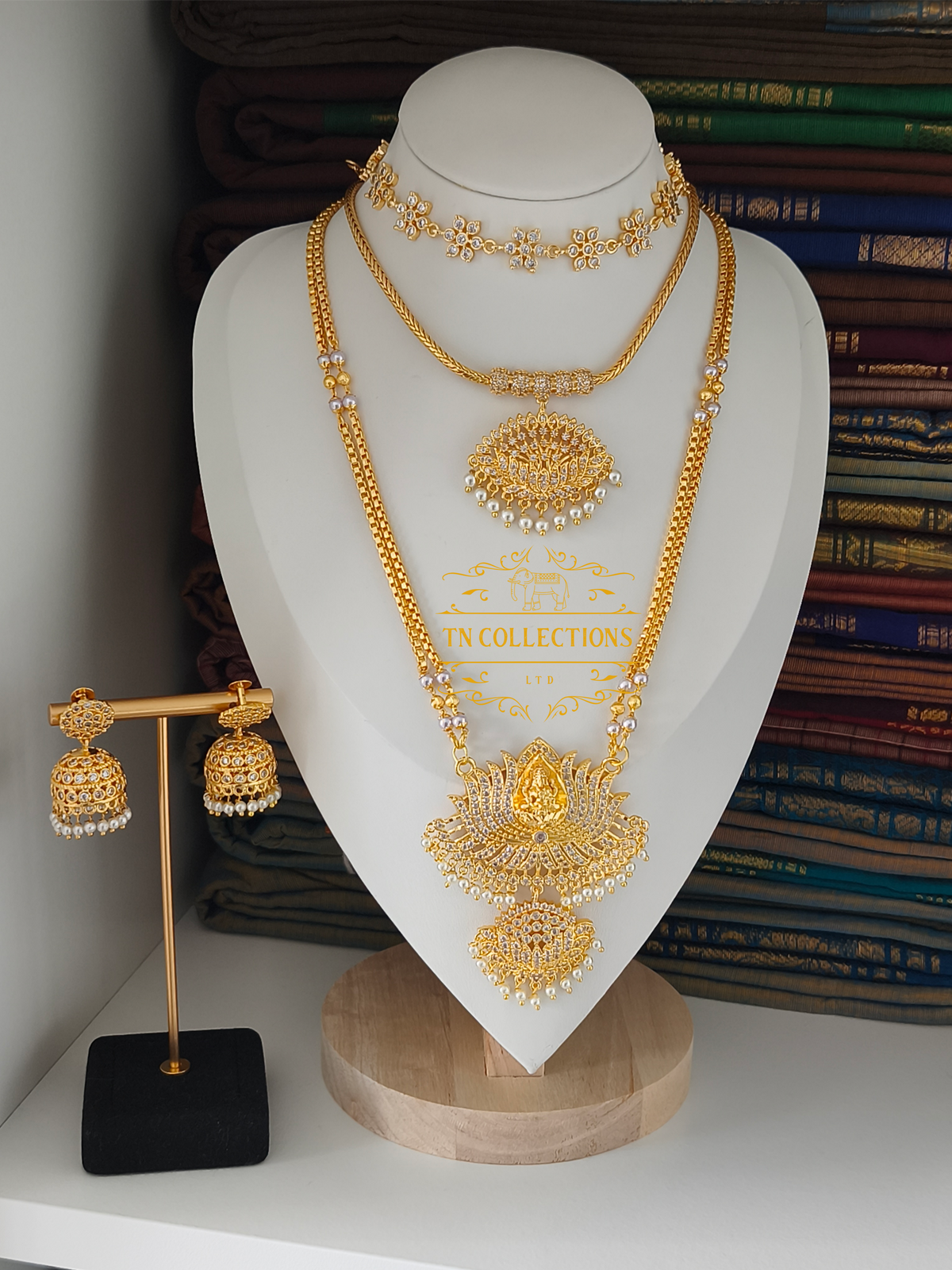 Micro Gold-Plated Trendy Semi Bridal Set (Full White Stones)