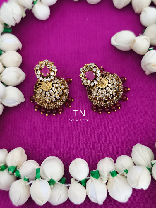 Pink Matte Finish AD Jumkha Earrings