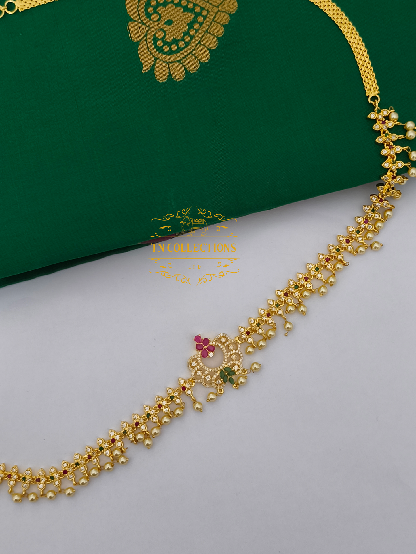 Gold Finish Cz Hip Chain