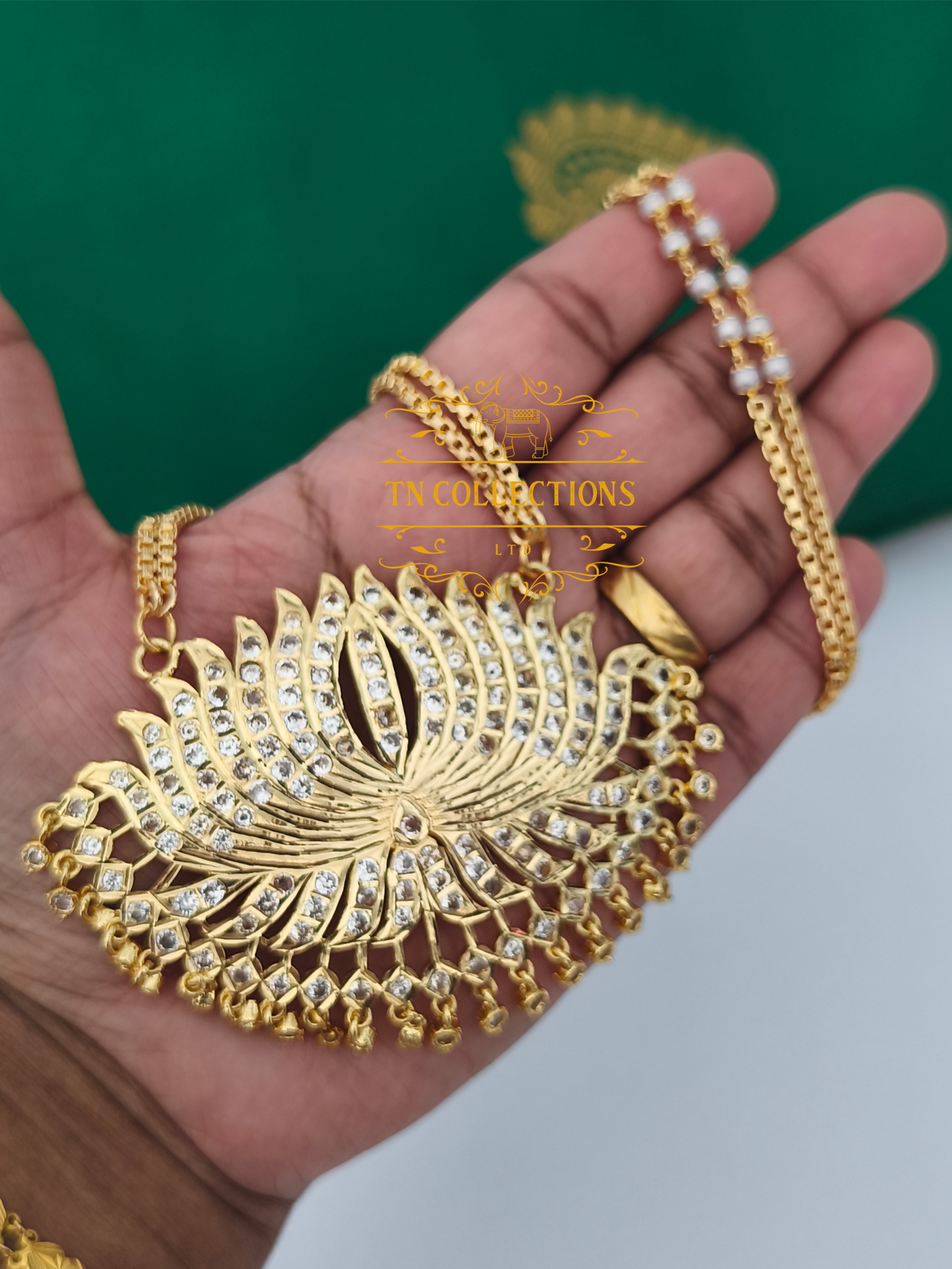 Micro Gold-Plated Impon Lotus Pathakkam with Double layer pearl chain