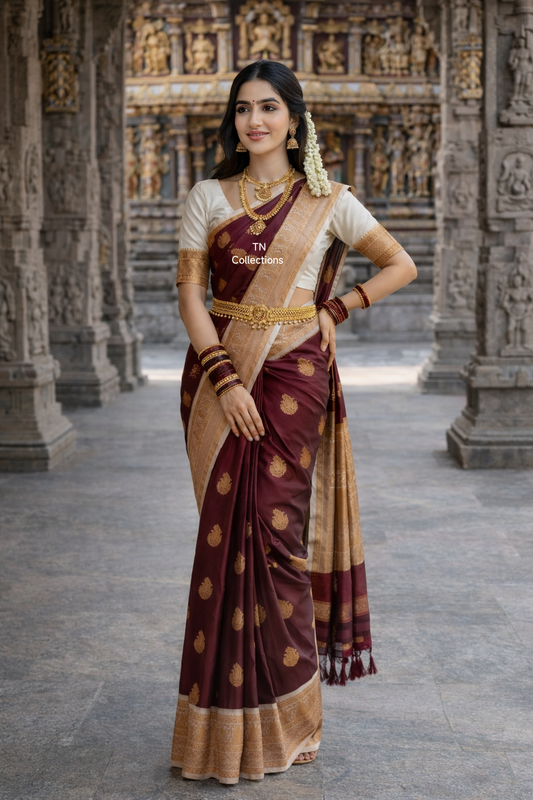 Korvai Premium soft silk saree (Maroon)