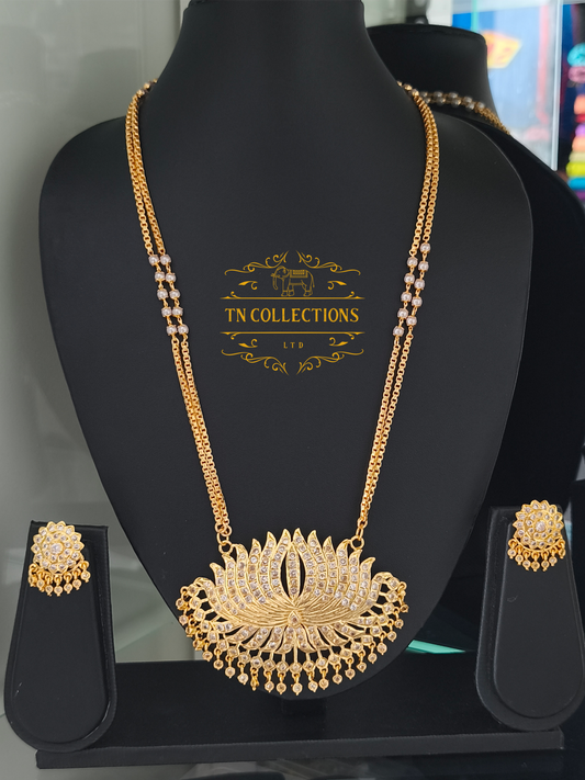 Micro Gold-Plated Impon Lotus Pathakkam with Double layer pearl chain