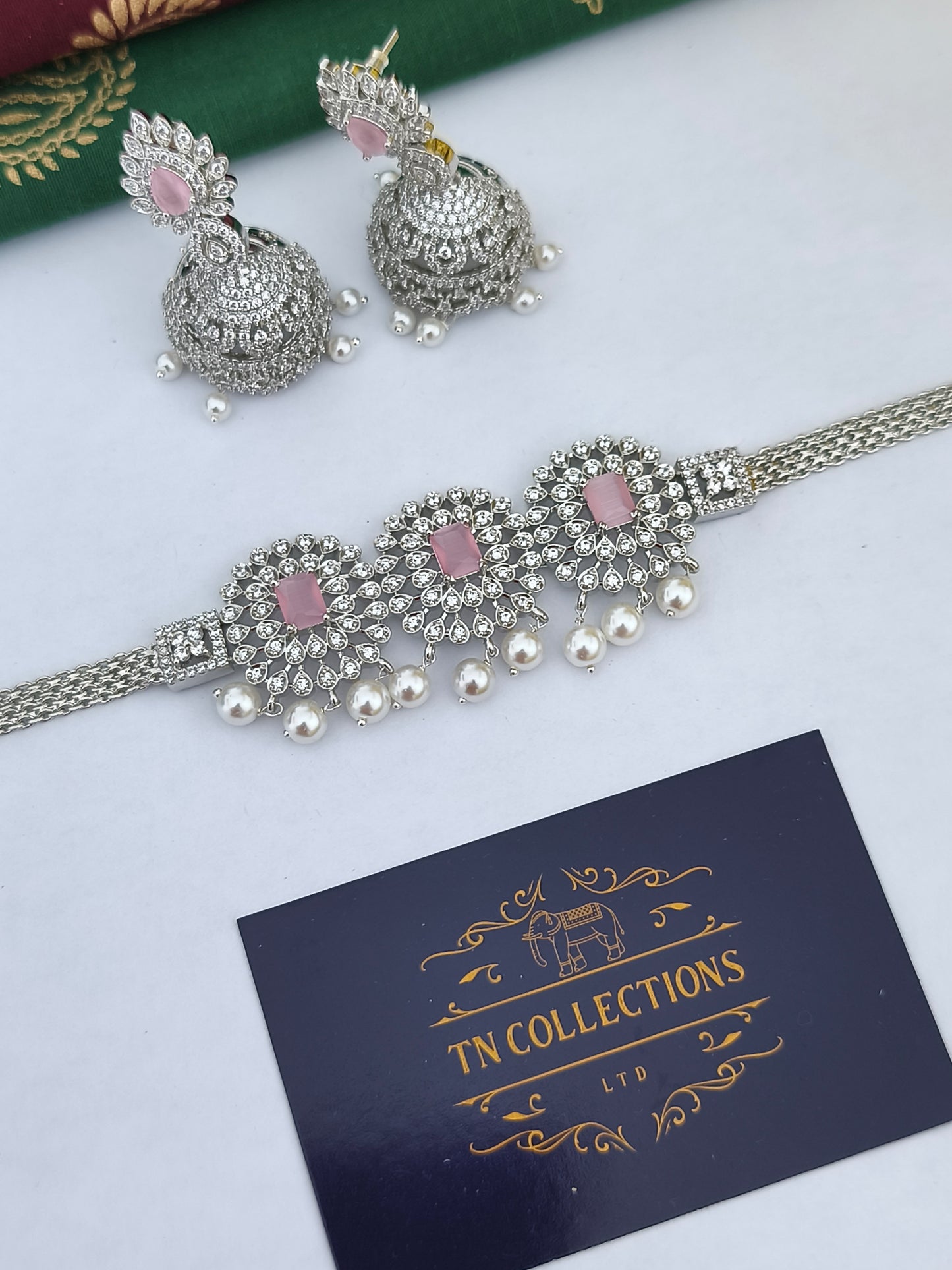 Silver Finish Choker Necklace set