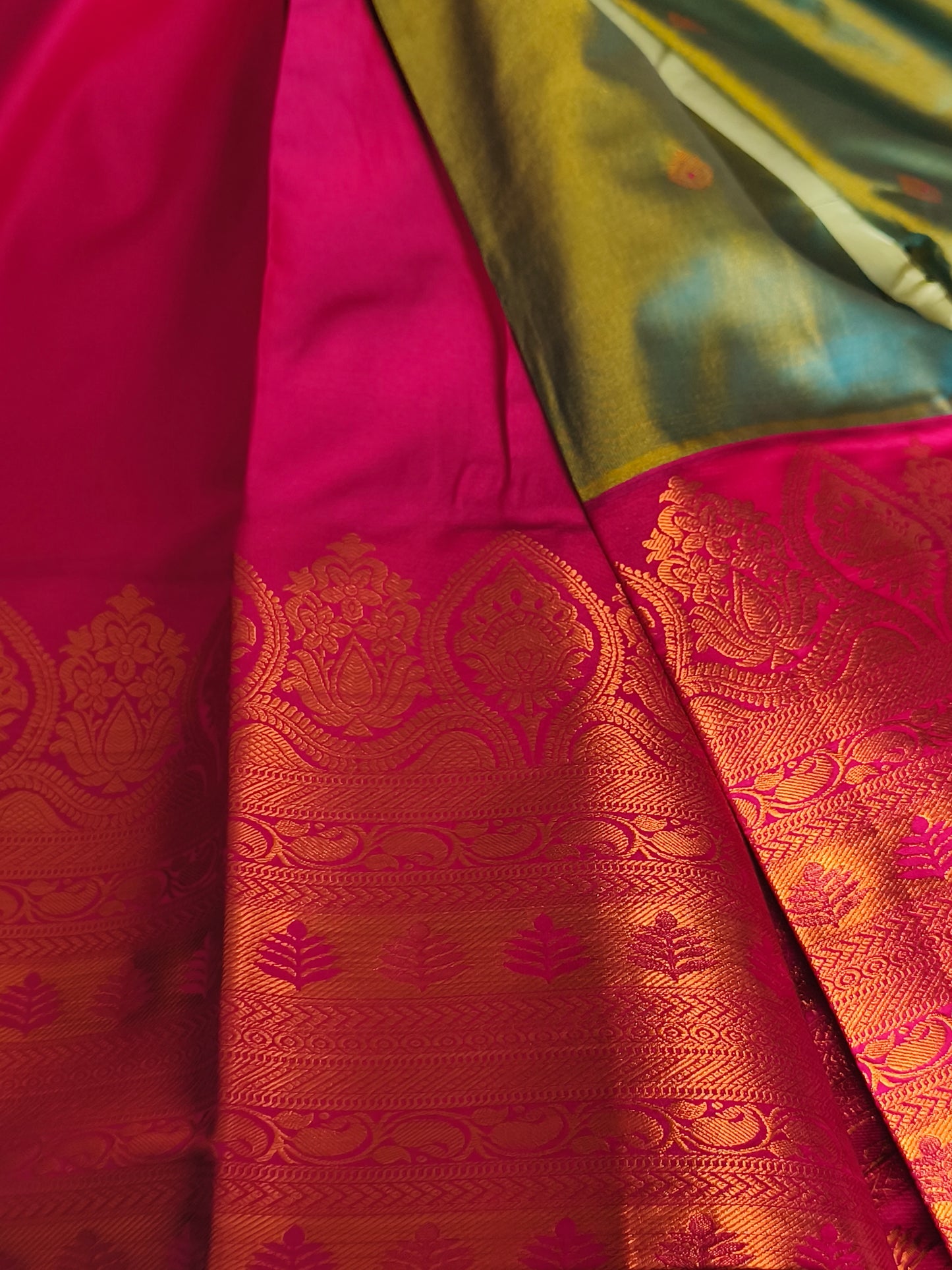 Semi Kanchipuram Silk Saree with contrast blouse