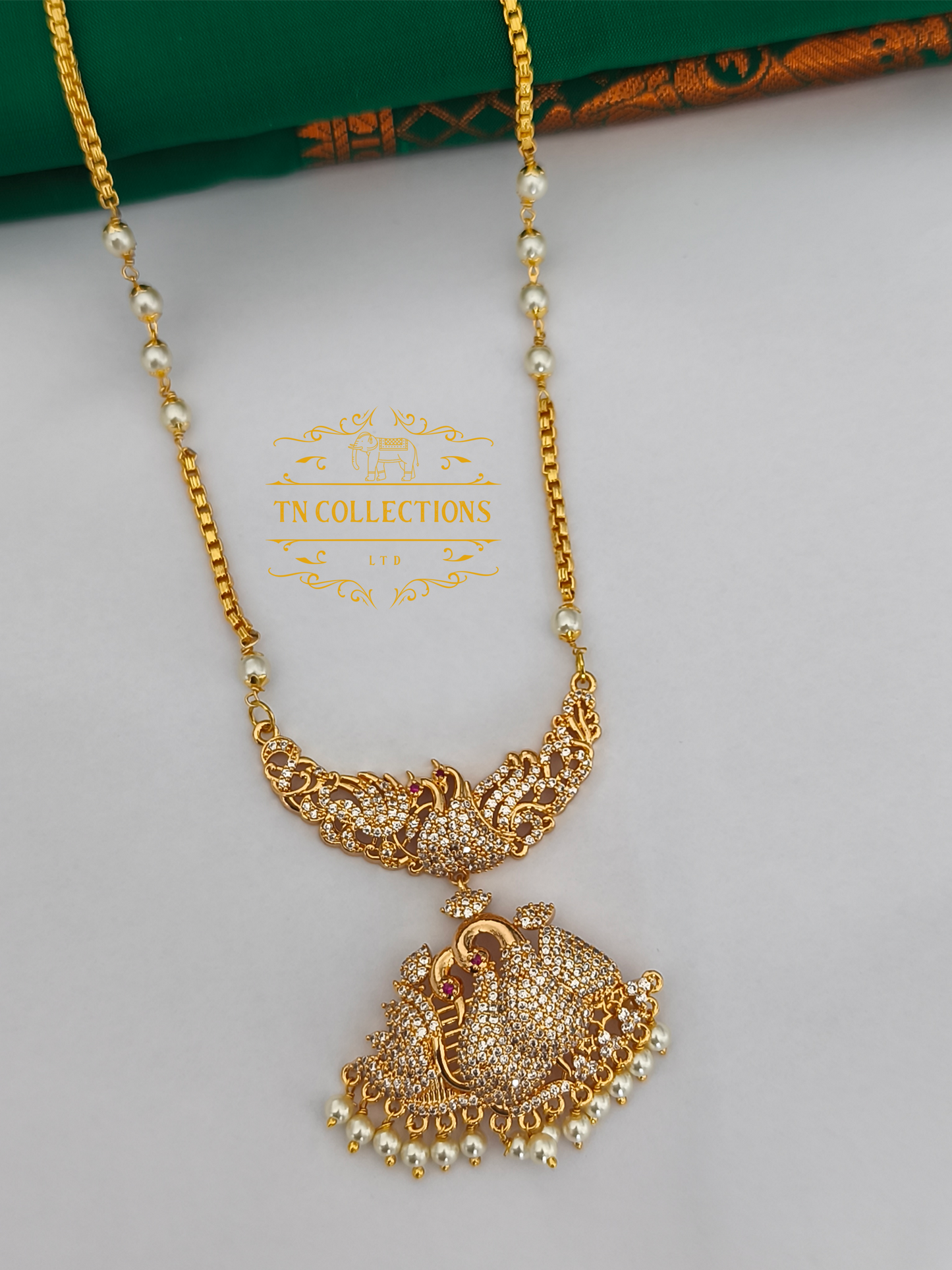 Micro Gold-Plated Traditional Pathakkam (Full white stones)