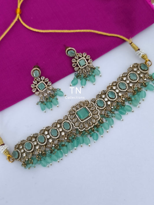 Victorian Finish Choker Necklace with earrings