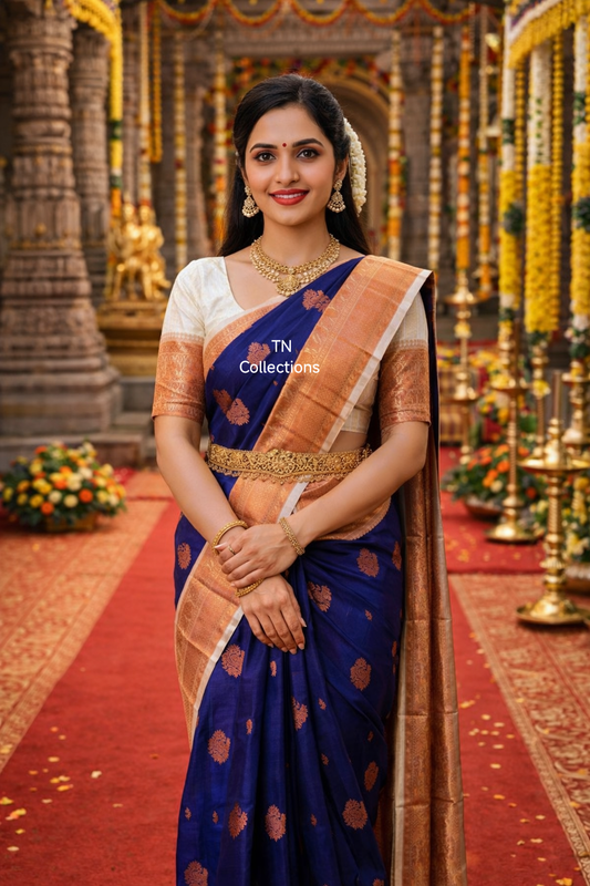 Korvai Premium Soft Silk Saree (Royal Blue)