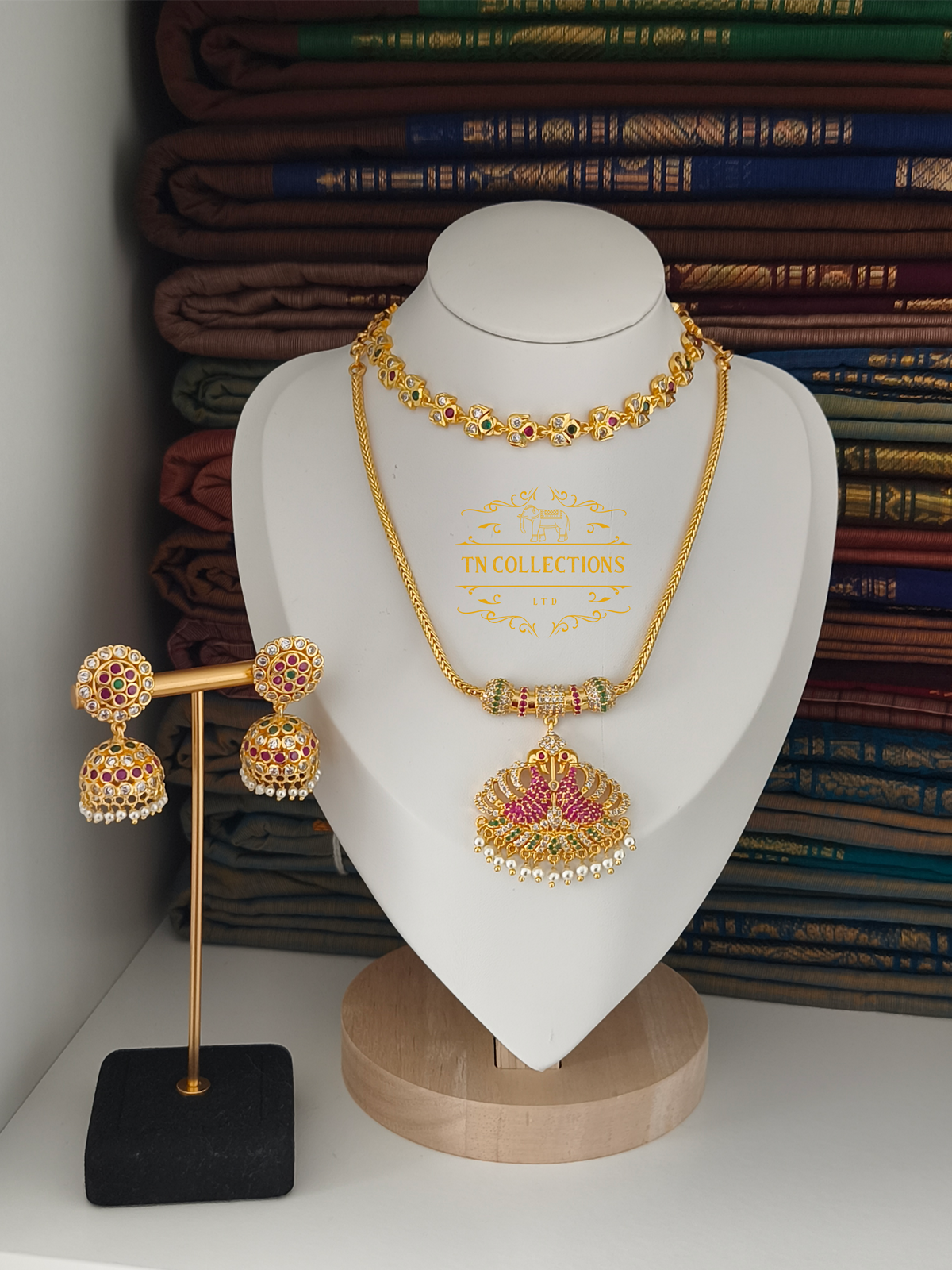 Micro Gold Finish Statement Necklace Set (Multicoloured)