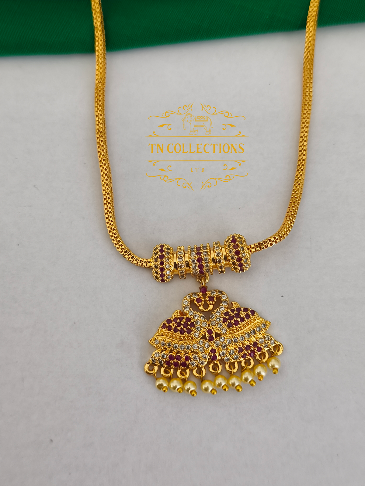 Micro Gold Finish cz stones Attiyal (Ruby & White Stones)
