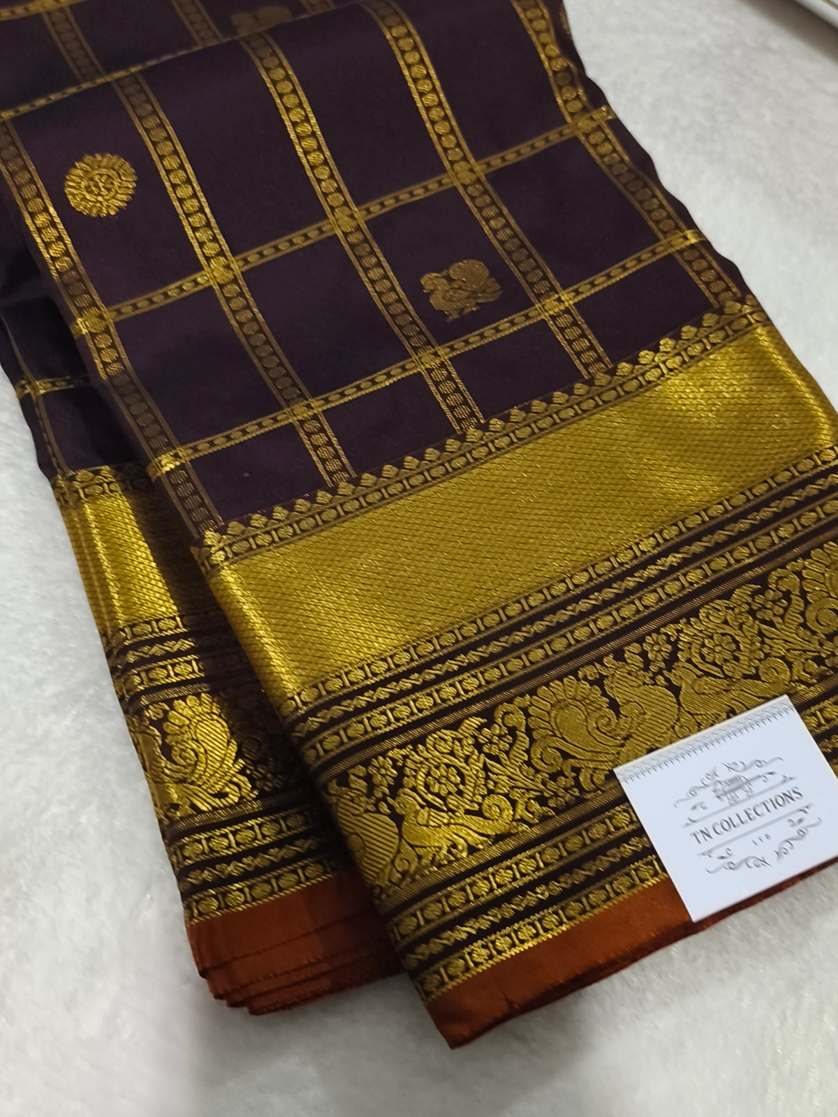 Premium Semi Kanchipuram Silk Saree (Coffee Brown)