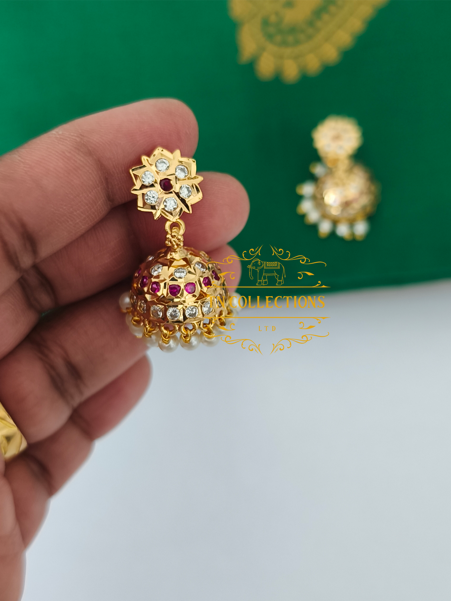 Micro Gold-Plated Traditional Semi Bridal Set (Ruby &white stones)