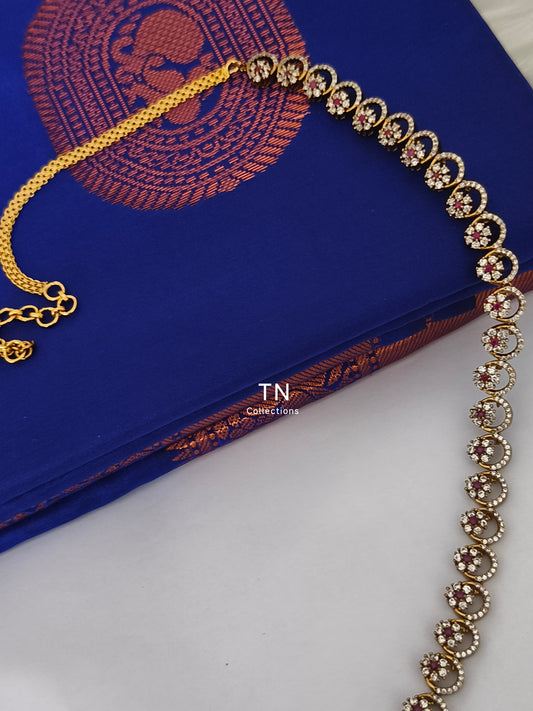 Matte finish cz hip chain (Ruby and white)