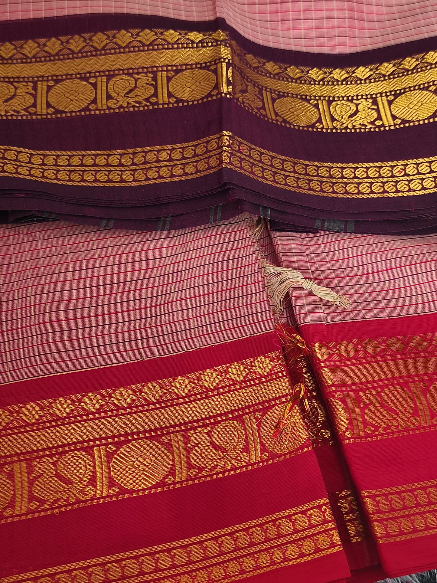 Pure Handloom kanchi cotton Kattam Saree