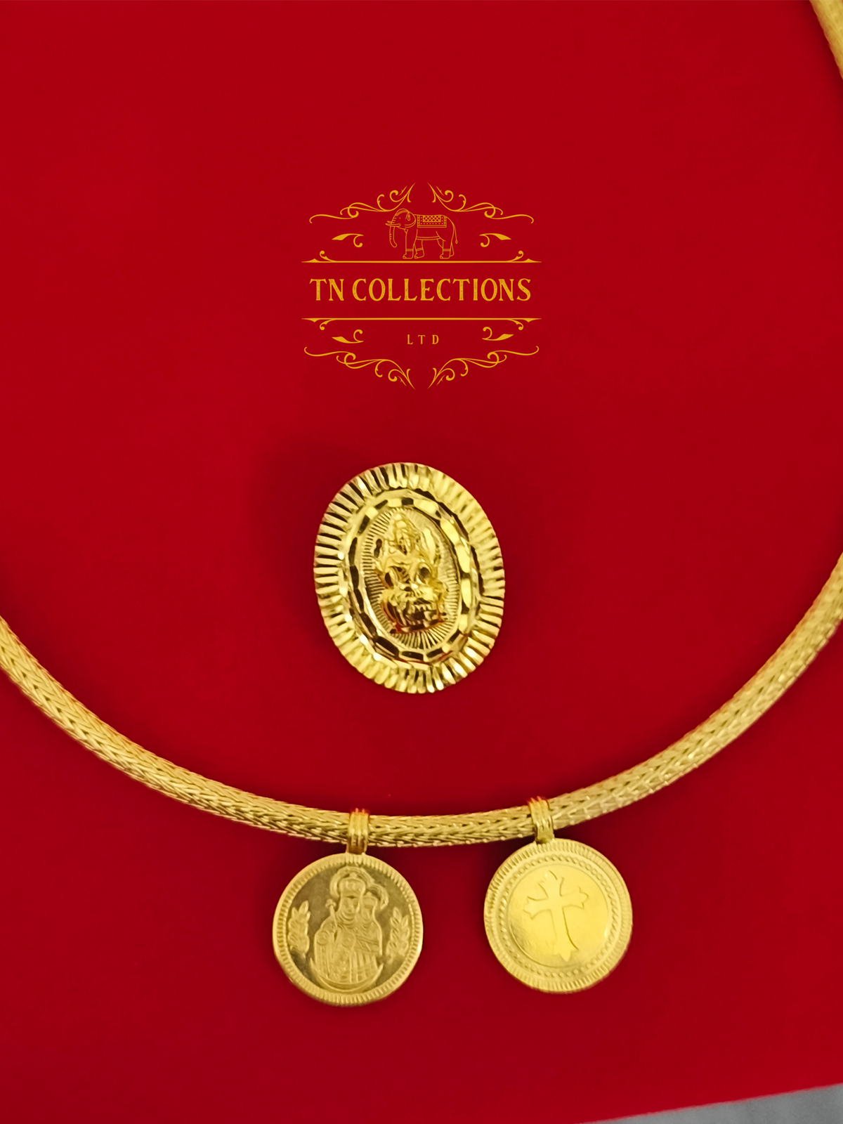 22ct Gold Plated Traditional Hindu Thalikodi with Amman thali & Christian Coins (9-11 Pawn thickness) Customised Kodi