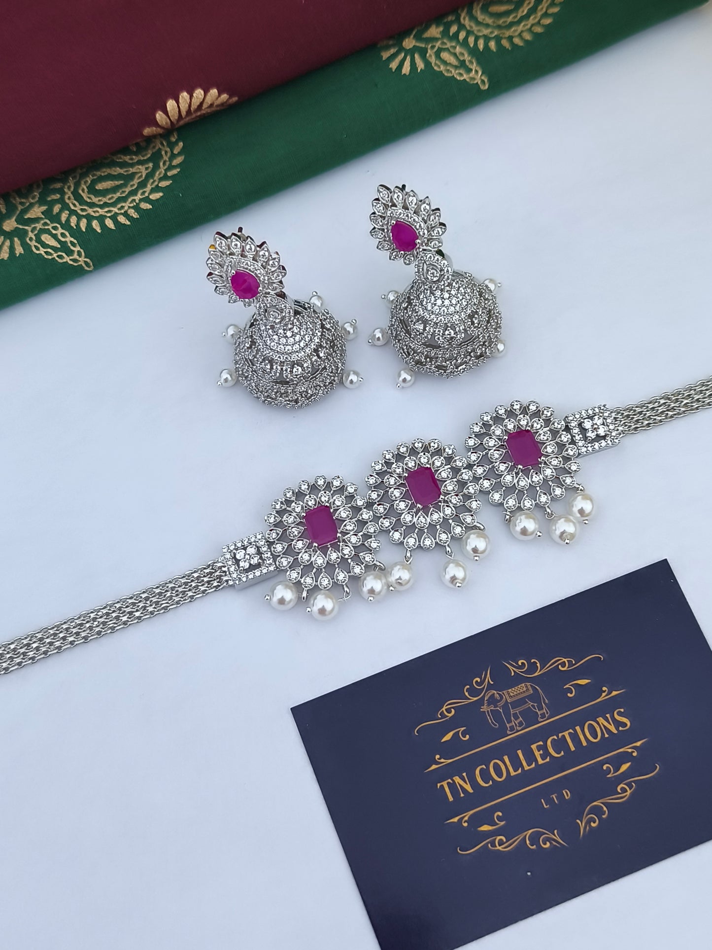 Silver Finish Choker Necklace set