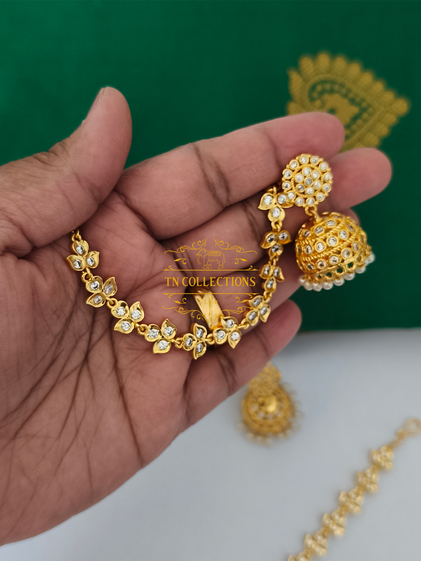 Traditional Jumka with maatal (Full White stones)