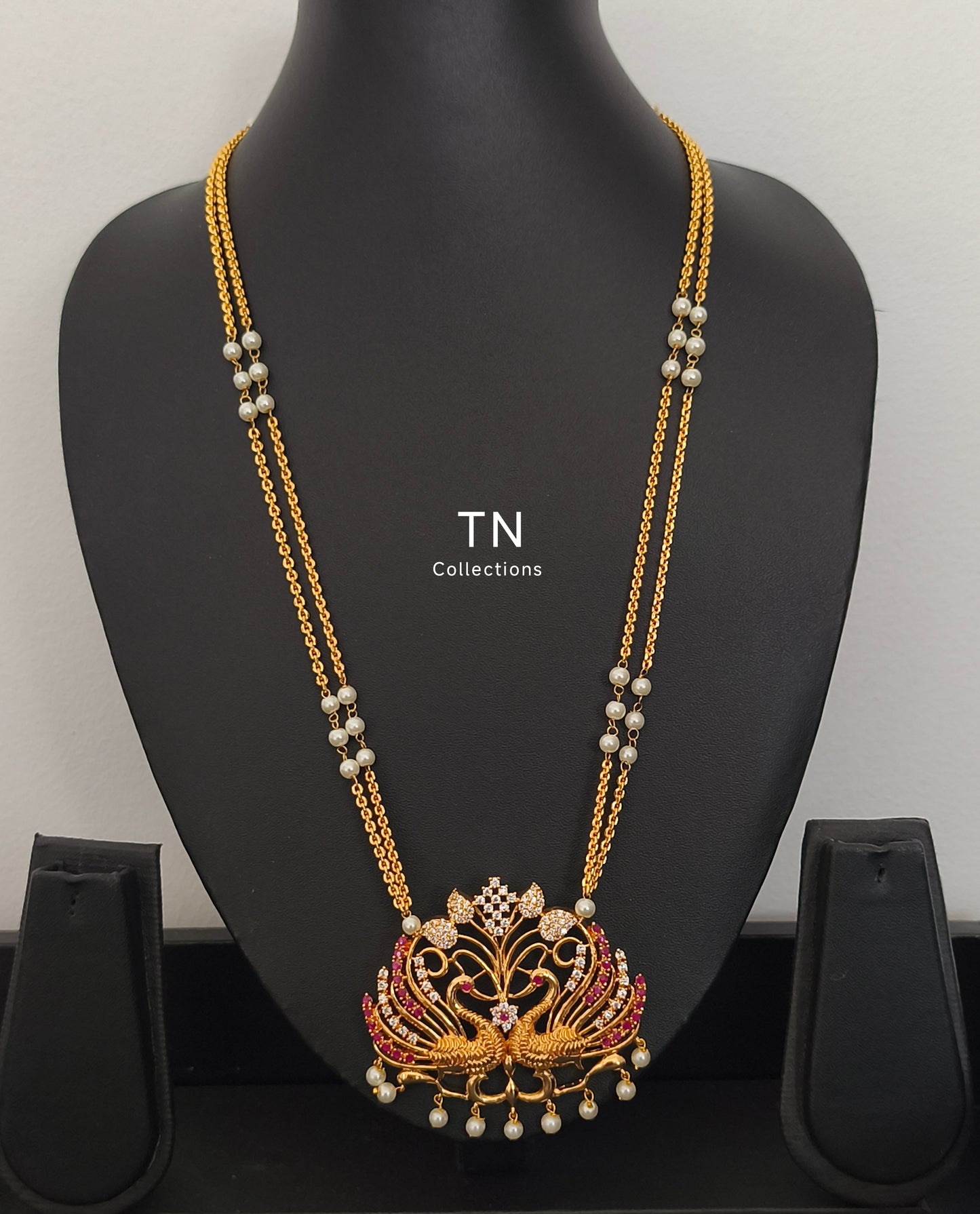 Micro gold plated Peacock Design Pathakkam with pearl chain