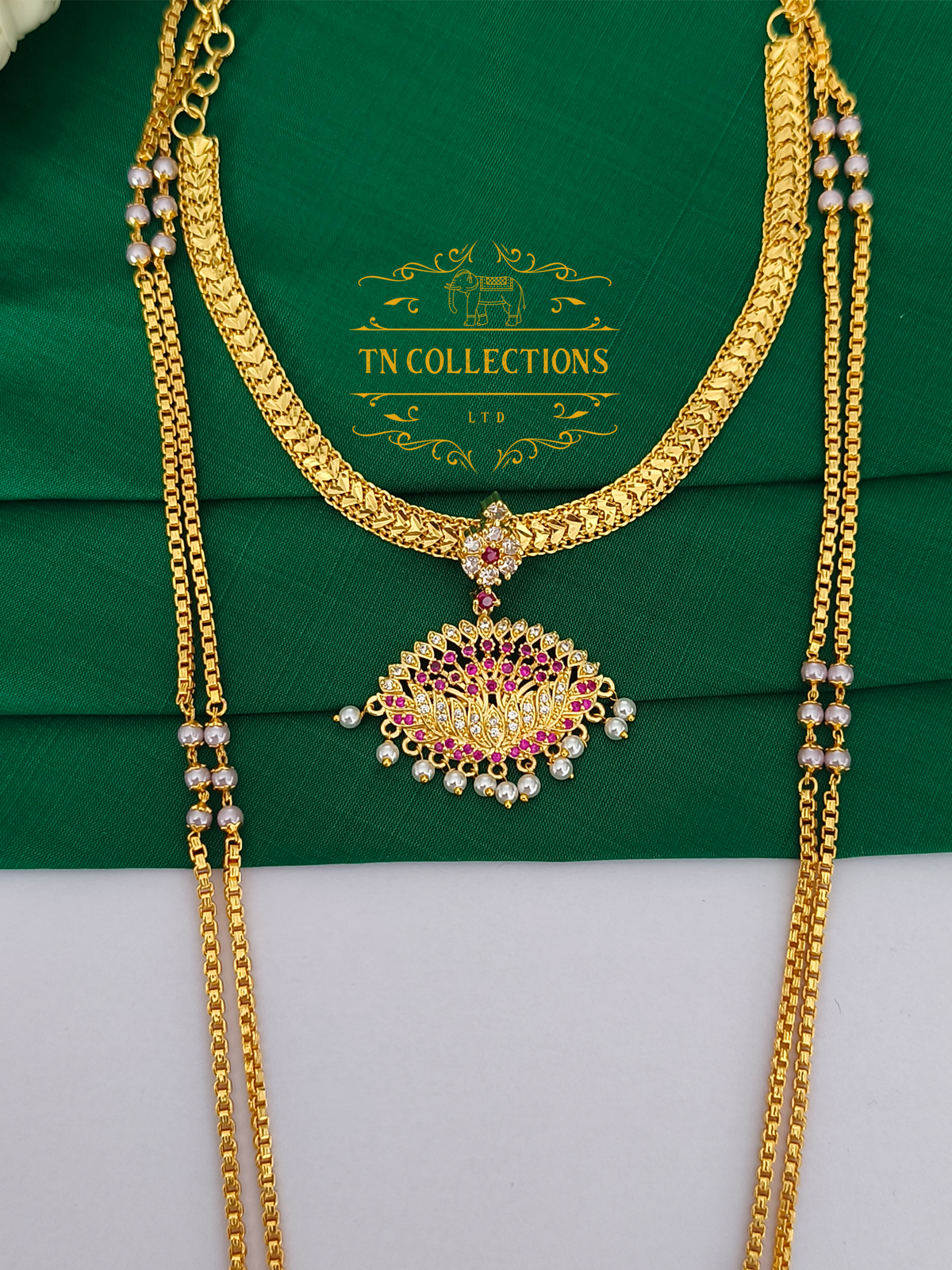 Micro Gold-Plated Traditional Semi Bridal Set (Ruby and white stones)