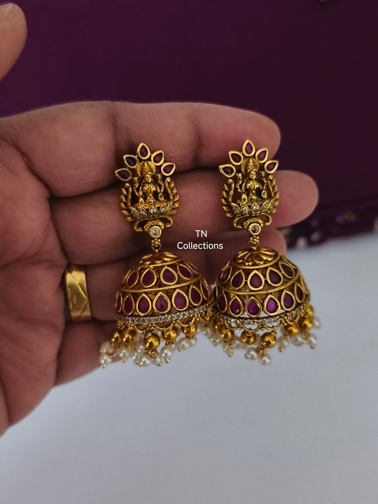 Real kemp stone Matte Finish Luxmi Earrings