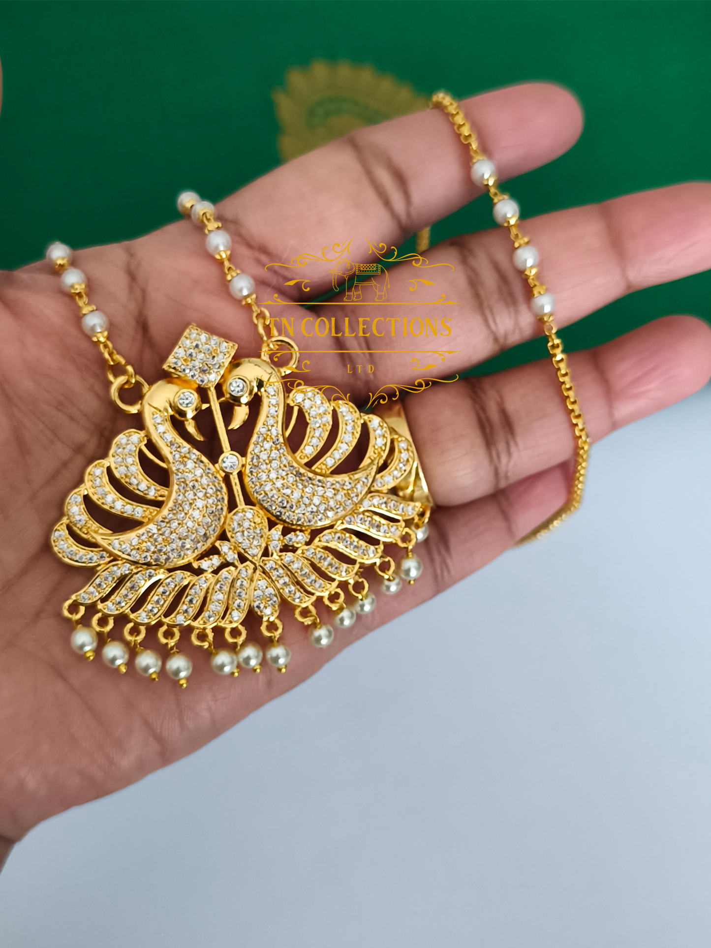 Micro Gold-Plated Traditional Peacock Design Attiyal Pathakkam Set (Full white stones)