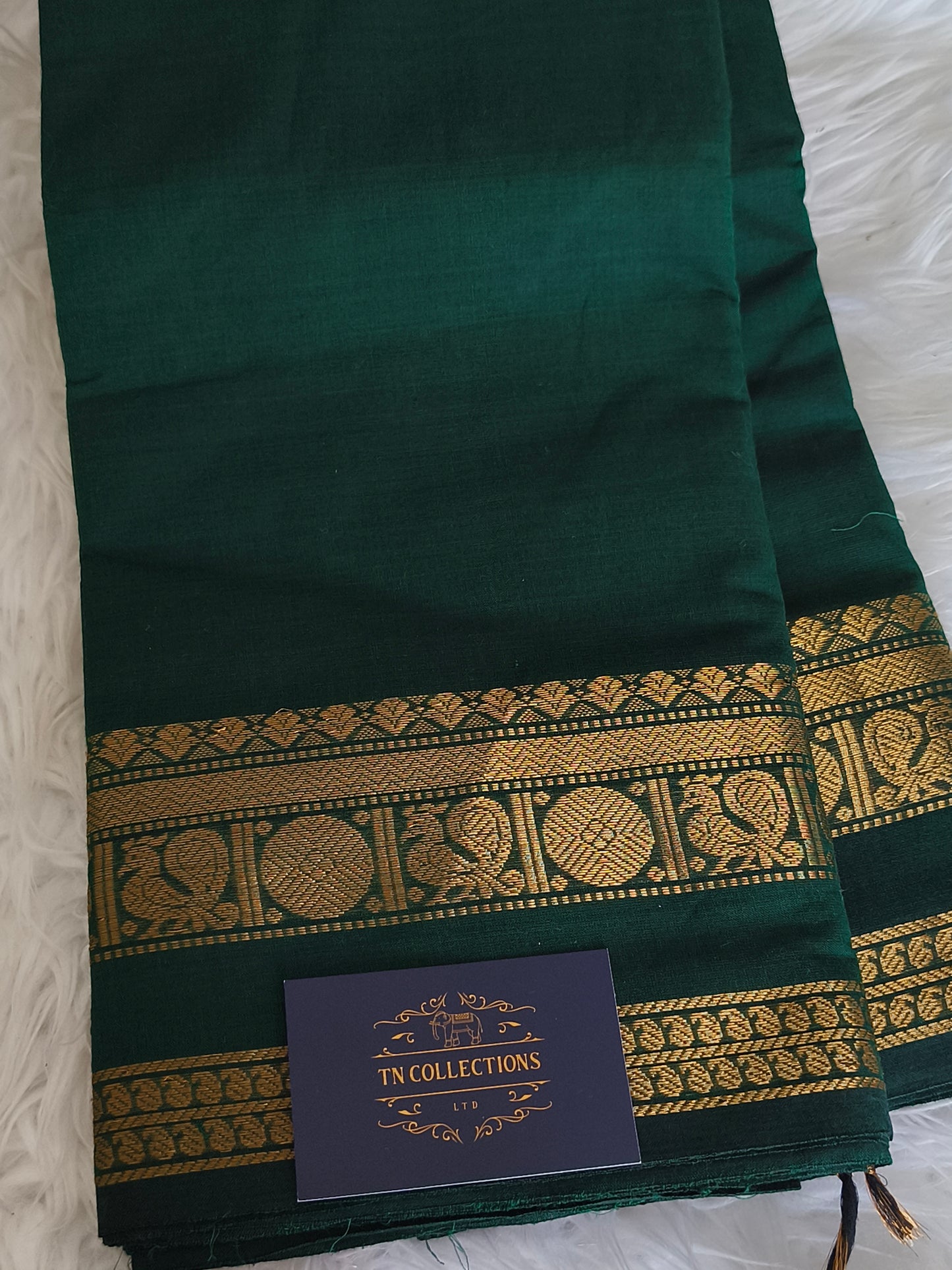 Pure handloom kanchi cotton saree (Dark Green)